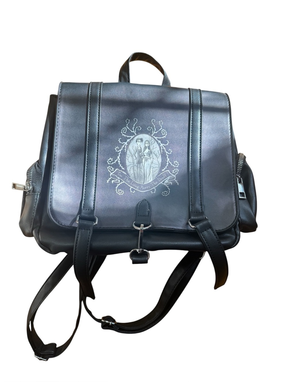 Corpse Bride Black Faux Leather Messenger Style Backpack